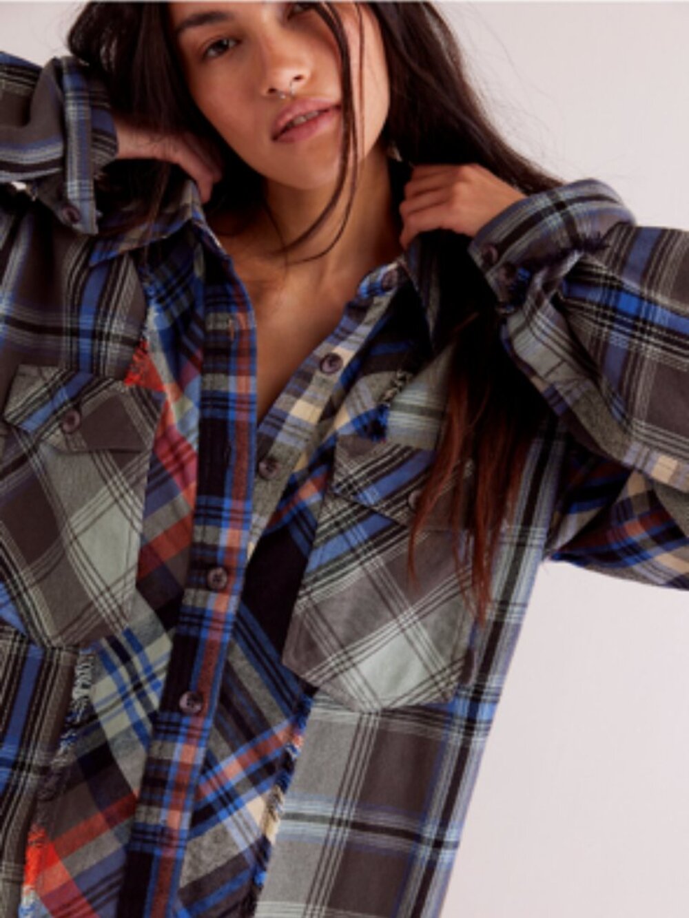 NWT We The Free Patched Up Plaid Button Down Shirt